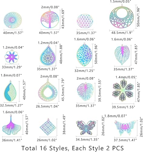 UNICRAFTALE 4 Forme Mixte Pendentifs à Breloques Multicolores Breloque en Acier Inoxydable 1.5mm Petit Trou Charme en Métal Creux Plat Pendentifs pour la Fabrication de Bijoux - Nail Gallerys