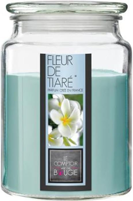 Comptoir de la Bougie - Bougie Parfumée en Verre Couvercle 510g Fleur Tiaré - Nail Gallerys
