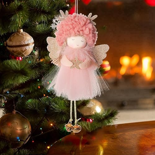 Pendentif de Noël en peluche - Ange - Poupée mignonne - Cadeau pour fille - Pendentif arbre de Noël - Balançoire - Bébé - Avec support - Nail Gallerys