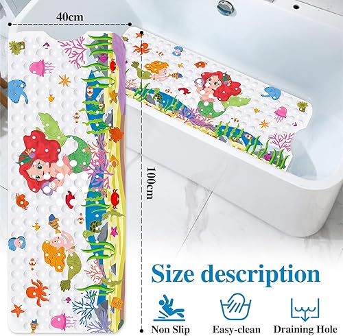 Tonsooze Tapis de Bain Antidérapant pour Enfants 100x40cm Tapis de Baignoire Antidérapant, Tapis de Baignoire Anti Glisse avec 200 Ventouse Matériel de PVC, Tapis de Bain Parfait pour Enfants Et Bébé - Nail Gallerys