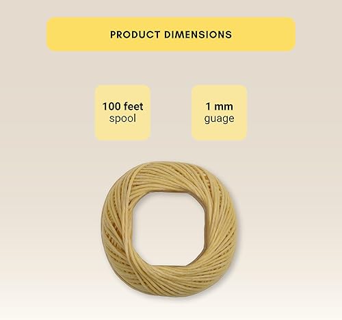 Ligne de mèche de Chanvre Biologique - 100% Chanvre Naturel - Cire d'abeille de qualité Comestible - Bobine de 61 m (1.0 mm) - sans Coton ni Plomb - Alternative idéale aux briquets et allumages - Nail Gallerys