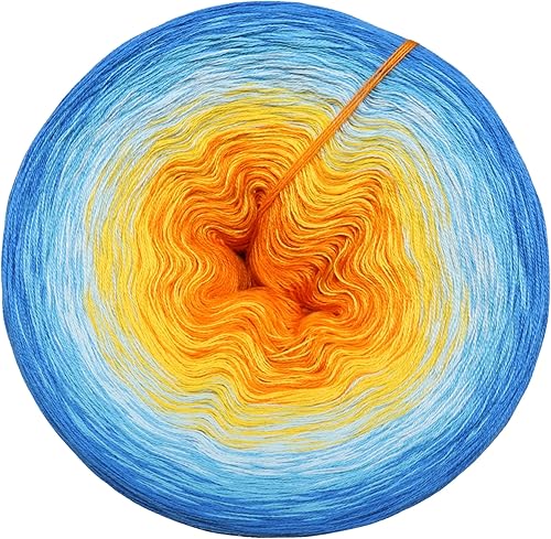 Fil dégradé de couleur - Lever de soleil sur la mer - 5, 4 ou 3 fois - Laine pour crochet et tricot (lever de soleil sur la mer, azur extérieur, 3 fois - 300 g / 1500 m) - Nail Gallerys