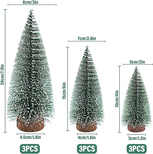 9 Pièces Petit Sapin de Noel, Sapin Noel Artificiel avec Base en Bois pour Décoration Noël Chambre DIY Vitrines - Nail Gallerys