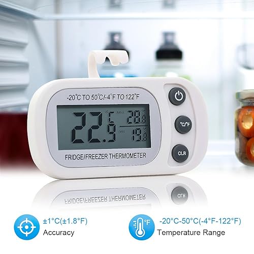 Jooheli 4 PCS Thermomètre de Réfrigérateur, Thermometre Frigo avec Crochet, Thermomètre Congélateur, Écran LCD Thermomètre étanche Pour Congélateur, Idéal Pour La Maison, Blanc - Nail Gallerys