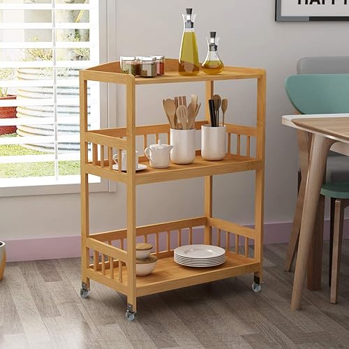 soges Bamboo Chariot de Service Kitchen Serving Storage Trolley Support Étagère de Cuisine sur Roues pour Salle de Bain 53 x 30,5 x 80 cm - Nail Gallerys