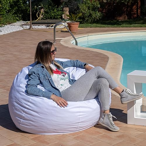 Fauteuil Gigant d'extérieur et intérieur avec Poche, Bean Bag Indoor & Outdoor XXL, Housse avec Rembourrage en mémoire de Forme, Pouf imperméable, Puff Doux 112 x 112 (Pelo Court Marron) - Nail Gallerys