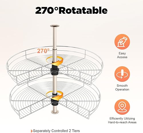 AUYART Double carrousel rotatif à 270° - Charge maximale : 8 kg - Hauteur réglable - En fer - Ne rouille pas facilement - Panier de cuisine rotatif - 71 cm - Nail Gallerys