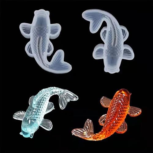 Nifocc Lot de 2 moules en résine époxy pour carpe koï - Moule en silicone pour bricolage - Bonsaï - Porte-clés - Collier - Pendentif - Nail Gallerys