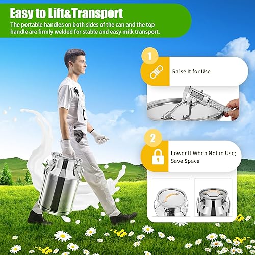 Pichet à lait en acier inoxydable de 30 l avec couvercle, récipient alimentaire multifonctionnel, seau à riz, seau à glace, récipient de stockage de lait, récipient à farine pour la maison, la - Nail Gallerys