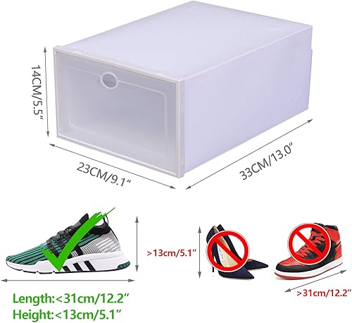 Lightakai Lot de 24 boîtes à chaussures, transparentes, pliables, en plastique, empilables, faciles à monter, peu encombrantes, 33 x 23 x 14 cm (blanc) - Nail Gallerys