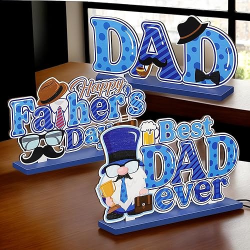 Generico Centre de table pour la fête des pères – 3 décorations en bois, fête des pères – plaques décoratives pour anniversaires, famille, amis, mari, maison, table de bureau - Nail Gallerys