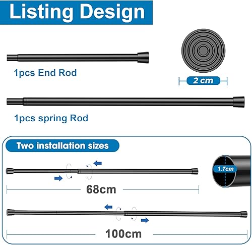 Tringle à rideau de douche extensible de 68 à 100 cm, sans perçage, pour vêtements, fenêtres, placards - Blanc - Nail Gallerys