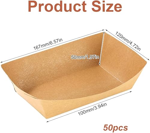 WhizNook 50 Pièces Barquettes en Carton Kraft, 16.7x12x5 cm Barquette Carton, Barquette Frite, Plateaux en Carton Kraft, Imperméable et Résistant, pour Frites, Collations, Macarons, Salade - Nail Gallerys