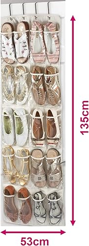 Brilliant Feet G0061 - Organisateur de Chaussure à Suspendre pour 10 Paires - Toile Oxford Robuste - Beige (600D) avec Poches en PVC Transparent Renforcé - 135x53x7cm - Rangement des Chaussures - Nail Gallerys