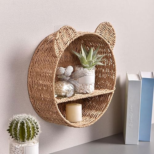THINCAN Étagère de rangement murale en rotin pour petites plantes en forme d'oreilles d'ours - Nail Gallerys