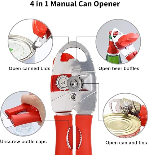 Ouvre-boîte manuel pour personnes âgées souffrant d'arthrite, ouvre-boîte portable, bord lisse, poignée ergonomique, grand bouton rotatif (rouge) - Nail Gallerys