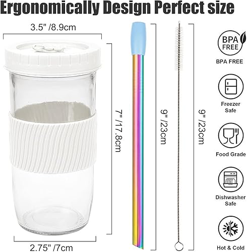UHAPEER Bubble Tea Lot de 2 Verres à thé avec Couvercle et Paille, Verres à Visser avec Couvercle 730 ML, réutilisables Mason Jar - Nail Gallerys
