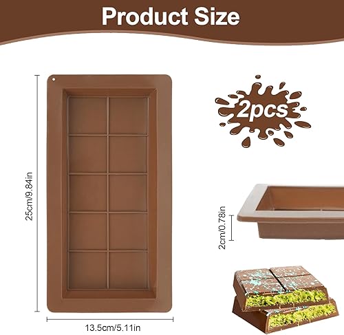 Moule À Chocolat En Silicone, Dubai Lot De 2 Moule À Tablette De Chocolat Profond,Moule à chocolat Antiadhésif Pour Morceaux De Chocolats Protéiné Barre (square) - Nail Gallerys