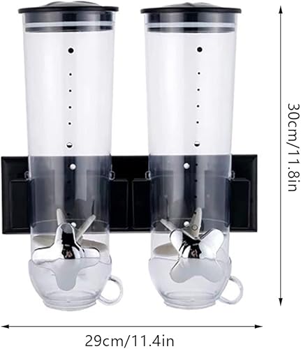 Distributeur de céréales à montage mural, double boîtes de conservation hermétiques, avec couvercle et 2 récipients, distributeur de céréales pour aliments secs, céréales, farine, sucre (argenté) - Nail Gallerys