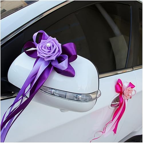 Hrlace Lot de 2 nœuds de voiture pour mariage - Fleur artificielle - Décoration pour rétroviseur - Poignée de porte - Décoration pour voiture de mariage - Décoration florale - Pour fête de mariage - 8 - Nail Gallerys