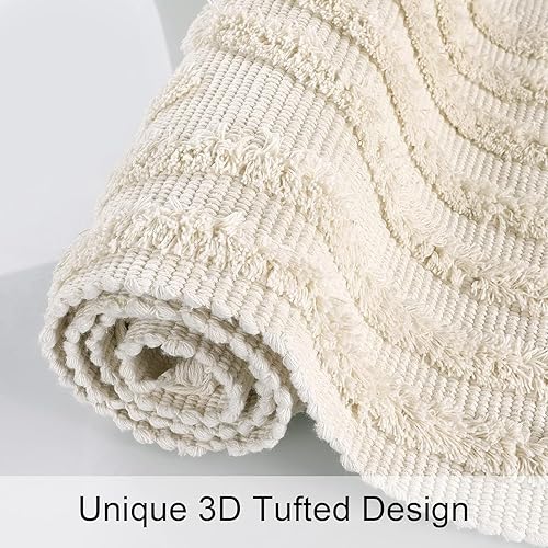 INKAROBOX Tapis de Salle de Bain bohème, Tapis de Cuisine bohème, Tapis d'entrée en Coton de Ferme pour Chambre/buanderie, jeté tissé décoratif (Beige, 60 x 130 cm) - Nail Gallerys