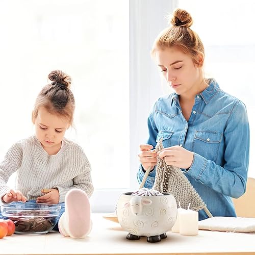 Bol à fil en céramique - Bol à fil en céramique pour moutons, porte-boules de fil à tricoter | Boîte de rangement en fil de céramique avec moutons panda, bol portable pour - Nail Gallerys