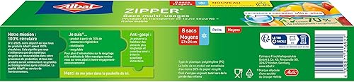 Albal - 8 Sacs multi-usages Zipper - Moyen Modèle 3L - Pour conserver, congeler, ranger ou transporter - Fermeture à curseur - Réutilisable - Lot de 4 - Nail Gallerys