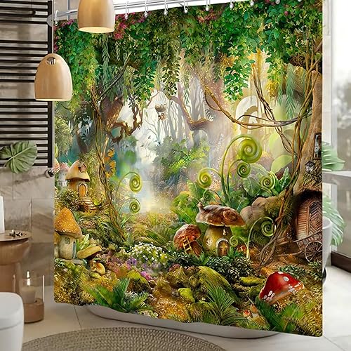 Xiaoterna Rideau de Douche Conte de fées forêt Fantastique Conte de fées printanier Rideau de Douche forêt enchantée Rideau de Douche ver luisant Tissu imperméable et Lavable en Machine 180x180cm - Nail Gallerys