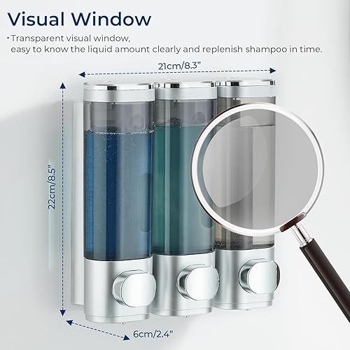 modunful Distributeur de shampooing et d'après-shampoing, Distributeur de Douche à 3 Chambres sans perçage pour Douche, Distributeur de shampooing Mural pour Salle de Bain, Grande capacité, argenté - Nail Gallerys