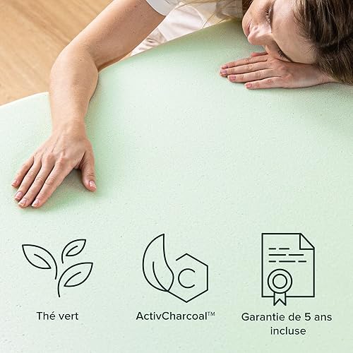 Zinus Surmatelas 140x190 cm - Hauteur du matelas 7.6 cm - Matelas en mousse à mémoire de forme - Surmatelas, Vert - Nail Gallerys