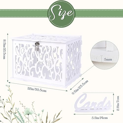 GUDELAK Boîte à cartes de mariage creuse en PVC avec serrure et panneau de carte, tirelire de sécurité améliorée, boîte cadeau pour mariage, blanc - Nail Gallerys