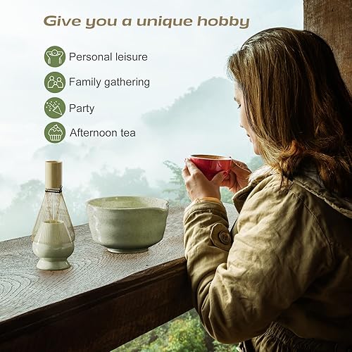LIIGOU 4 Pièces Matcha Ceremonie Kit Style Japonais Matcha Set Comprend Bambou Fouet Matcha, Cuillere Matcha, Céramique Bol Matcha Coffret Matcha pour La Cérémonie du Thé - Nail Gallerys