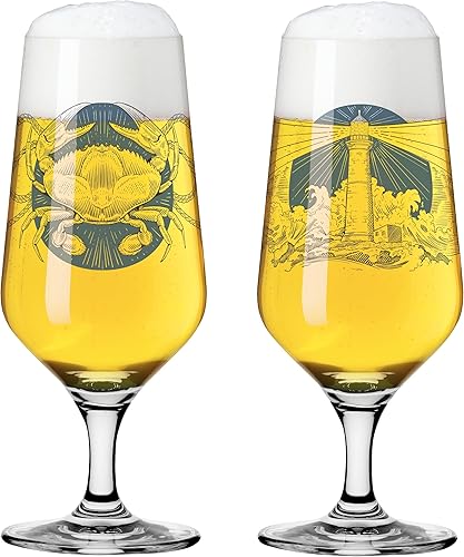 Ritzenhoff 3471004 Verre à bière 300 ml - Set de 2 - Série Brauchzeit, Set N° 4 - Motif mer, gris et bleu - Made in Germany - Nail Gallerys