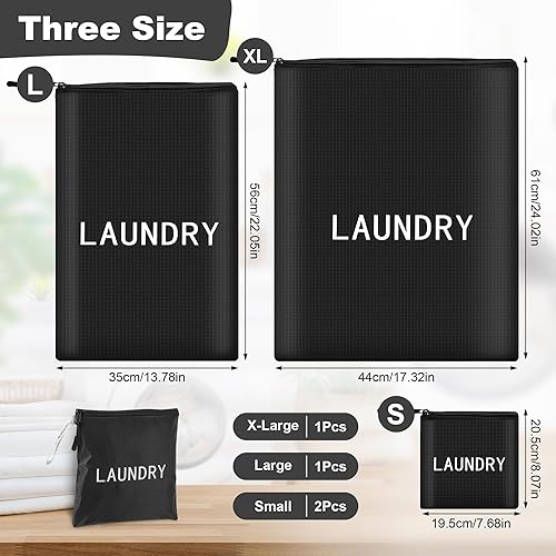 TranRantic 4 Pièces Sac Linge Sale Voyage, 3 Tailles Sac à Linge Imperméable avec Fermeture Éclair, Sac Nylon Pliable pour Vêtement Sale, Laundry Bag pour Voyage, Vacances, Camping(Noir) - Nail Gallerys
