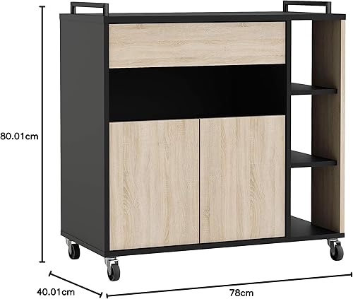 Meuble de cuisine d'appoint pour micro-onde, couleur noir et chêne, 80 x 76 cm - Nail Gallerys