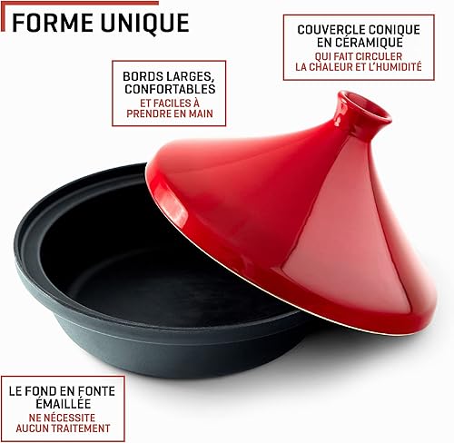 Uno Casa Plat à Tajine Marocain - Tajine Induction - Casserole en Fonte de 3,5 l avec une Base en Fonte Émaillée et un Couvercle en Forme de Cône - Nail Gallerys