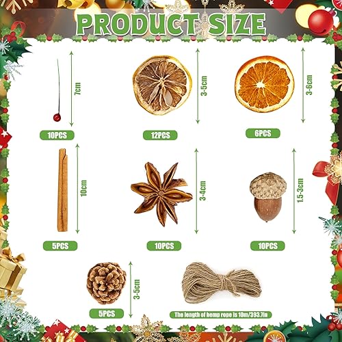 59 Pièces Décoration de Noël Couronne de L'Avent,Décorations de Couronne de Noël,avec Orange Sechees,Baton de Cannelle,Pomme de Pin,Anis Étoilé,Gland,Baies,Tranches de Citron - Nail Gallerys