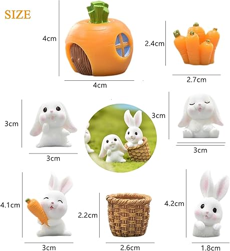 Mini Figurines de Lapin,Miniature Lapin Ornement Figurine,Résine Miniature Lapin Ornement,Décorations de Lapin de Pâques,Carotte en Résine Dessin Animé Décoration Table pour Fée Jardin Paysage Pâque - Nail Gallerys