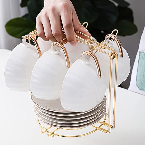 Katutude Porte-tasses à Café, Soucoupe Stockage Support Pour Tasse avec 6 Crochets sous Étagère, Support PréSentoir Support PréSentoir Stockage Porte Egouttoir Pour Maison Cuisine Bar Café - Nail Gallerys