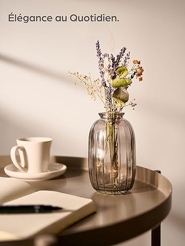 Petits Vases Décoratifs - Lot de 6 - Style Vintage - Vases en Verre Ronds - Adaptés à la Lave-Vaisselle - Parfaits pour Décorer Les Tables de Mariage - Gris - Nail Gallerys