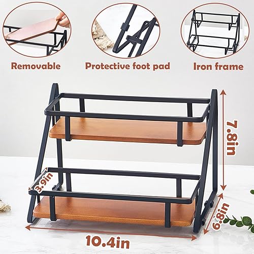 HomDSim Organiseur de station de café à 2 niveaux – Support robuste en métal et bois pour 6 bouteilles, solution de rangement d'épices de cuisine avec design étagé - Nail Gallerys
