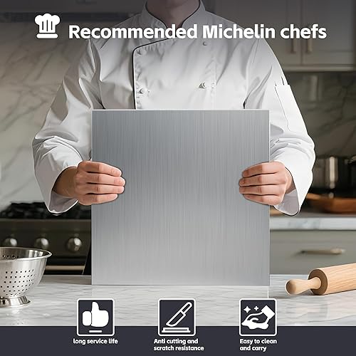 Plaque Inox Cuisine en acier Inoxydable, Planche a Decouper Inox, Protege Plan de Travail Cuisine avec bord d'arrêt, Planche à Pétrir Inox pour Pain et Pizza(Hauteur 2cm) (50x60cm) - Nail Gallerys