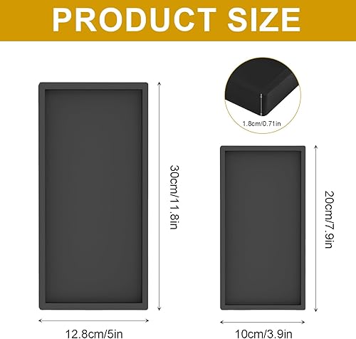 Zyiphor 2 Pièces Plateau Salle de Bain en Silicone Noir Plateau de Rangement Rectangulaire Plateau Noir Rectangulaire Plateau de Vanité en Silicone pour Tissus, Savon - Nail Gallerys