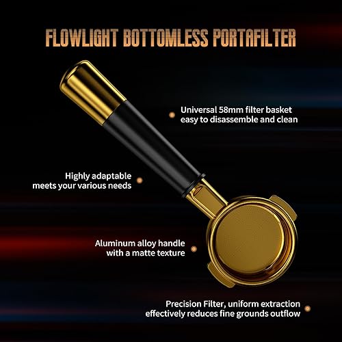 MHW-3BOMBER Porte-filtre sans fond 58 mm compatible avec La Marzocco, Rocket, Sanremo, Slayer, porte-filtre expresso à 2 oreilles, collection Flowlight entièrement métallique, noir argenté, BP7028S-OS - Nail Gallerys