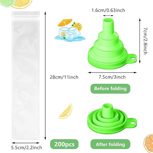 200 Sacs Popsicle Jetables, Pochettes Glace à l’eau avec Entonnoir, Moules Glace DIY pour Yaourt, Jus, Bonbons, Crème Glacée, Sans BPA - Nail Gallerys