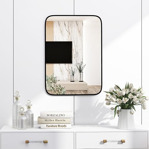 COSTWAY Miroir Salle de Bain 70 x 50 cm, Miroir Mural Rectangulaire, Miroir Maquillage, Cadre en Aluminium, Grand Miroir Mural pour Salle de Bain, Salon, Entrée, Montage Vertical Horizontal - Nail Gallerys