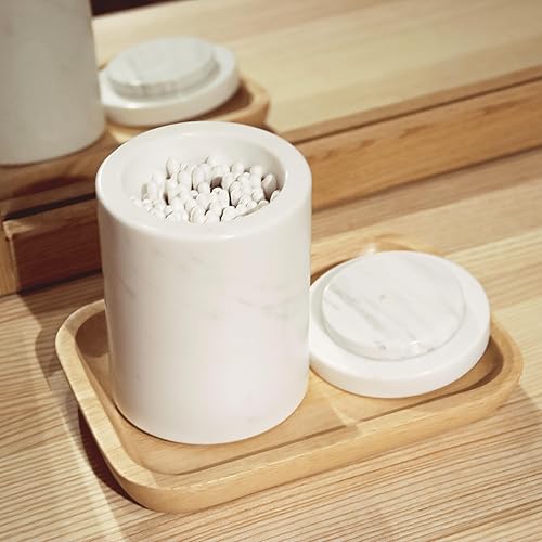 WORHE Récipient en marbre, récipient en marbre avec couvercle, organisateur de vanité de salle de bain, adapté pour ranger les éponges de maquillage et les sels de bain, idéal pour les accessoires de - Nail Gallerys