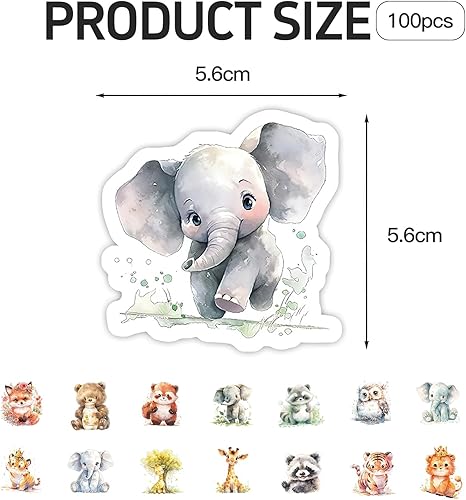 Cosmeria Lot de 100 autocollants animaux en vinyle imperméables pour enfants, autocollants mignons pour ordinateur portable, skateboard, bouteille d'eau, scrapbooking, décoration DIY - Nail Gallerys