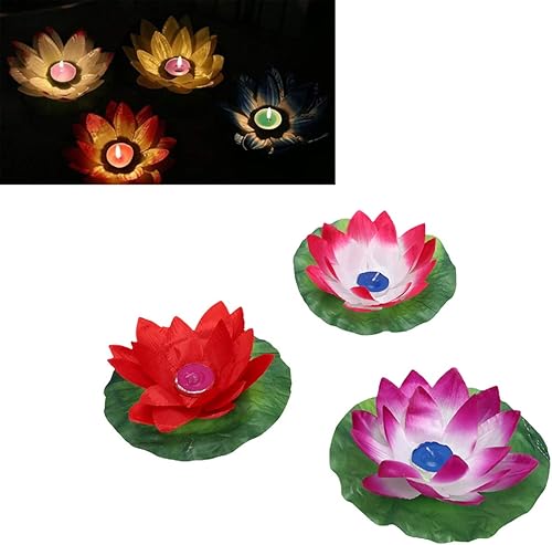 Uonlytech Lotus Artificiel 3 Pièces Lumières D'étang Flottantes Lampe à Bougie Bouddhiste Lumières De Fleurs Flottantes Lampe Fleur Flottante Bougies Fleuries Flottantes à Nénuphar Lotus - Nail Gallerys