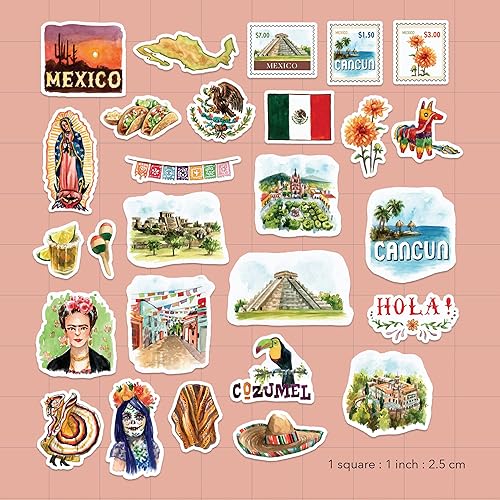 Navy Peony Autocollant de voyage enchanteur au Mexique (27 unités)– Aquarelle, autocollants sur le thème de la campagne | Pour albums de découpage, carnets de voyage - Nail Gallerys